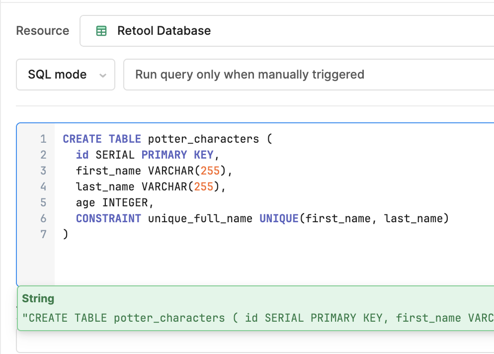 How to create a unique constraint on multiple fields in the Retool