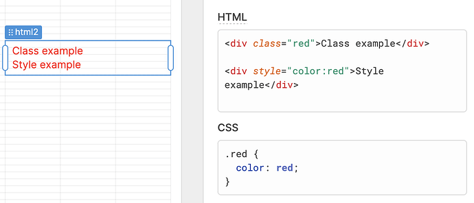 HTML component with red text