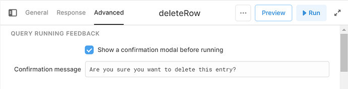delete row query with confirmation message