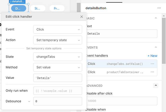 click handler for button which changes temporary state
