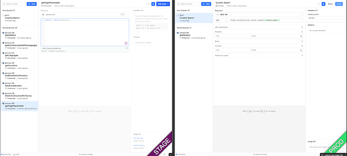 query compare stage production