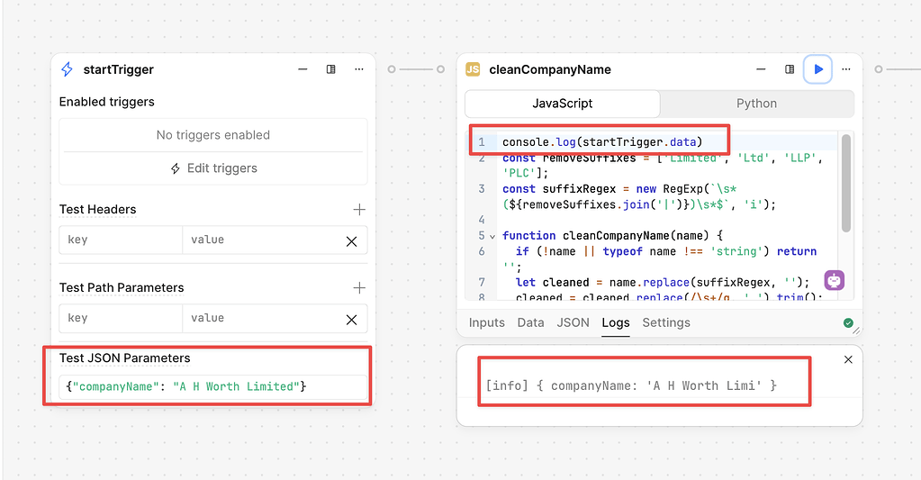 Bug in test JSON parameters passed from startTrigger block - 💬 ...