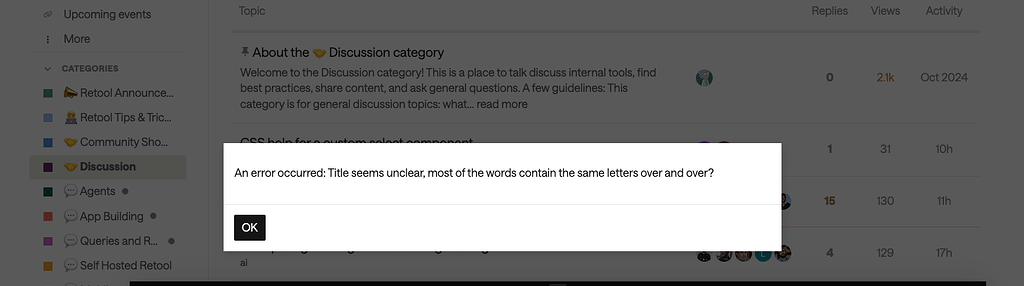 I can't create new topic - 🤝 Discussion - Retool Forum