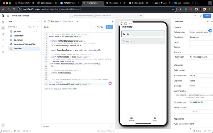 Item's shown when something's written in the search bar