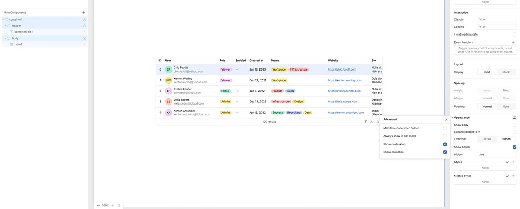 Show boddy for container doesn't work - 💬 App Building - Retool Forum
