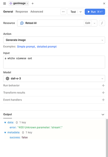 Error when creating a default Image Generation AI action