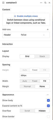 Container 3 settings