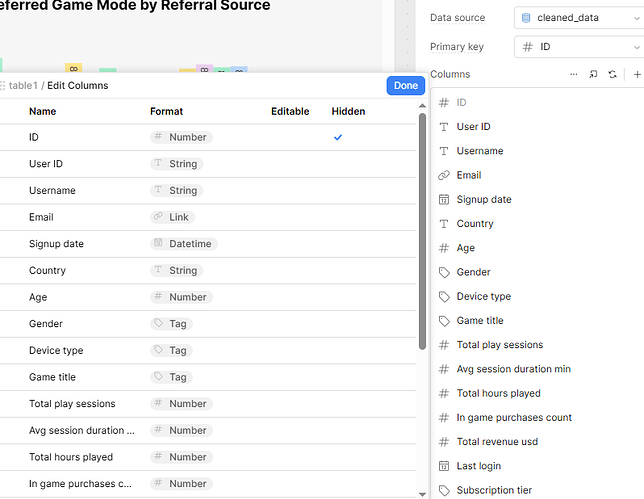 ReTool select all table component feature request