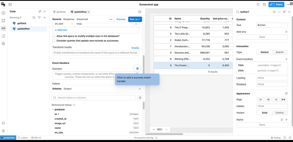 Adding event handler missing from my UI (event handlers after query ...