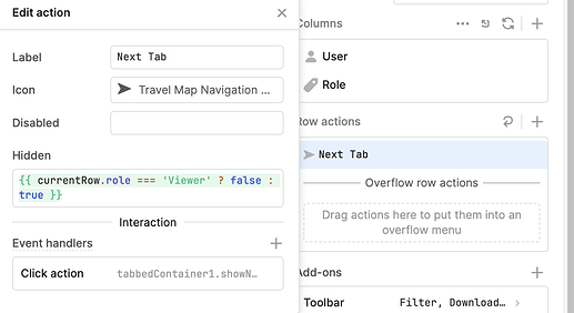 Edit row action with conditional rendering of icon and event handler.