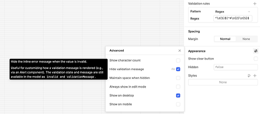 Hide validation message