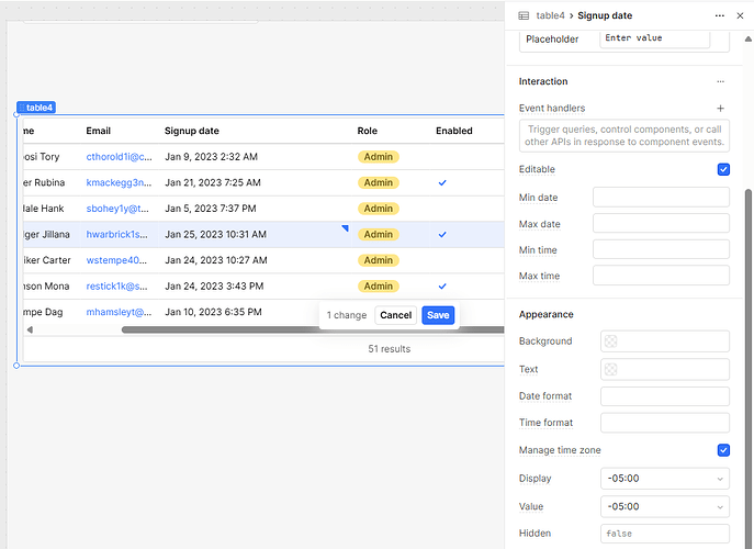 Editable Table Datetime Field