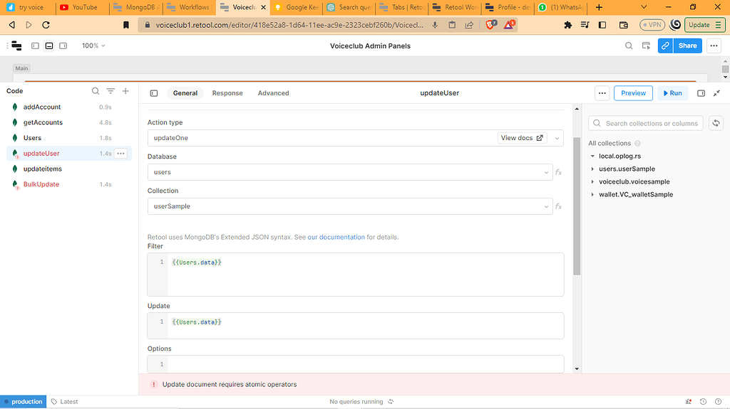 How to update query connected with mongodb queries and resources
