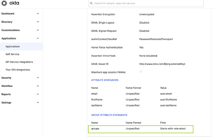 5 - Set group name in Okta Application's Group Attribute Statements