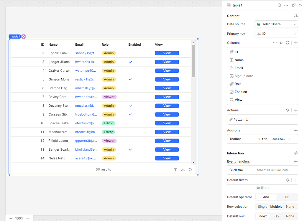 I can't get the index of a row in multiselect row table clicking on the ...