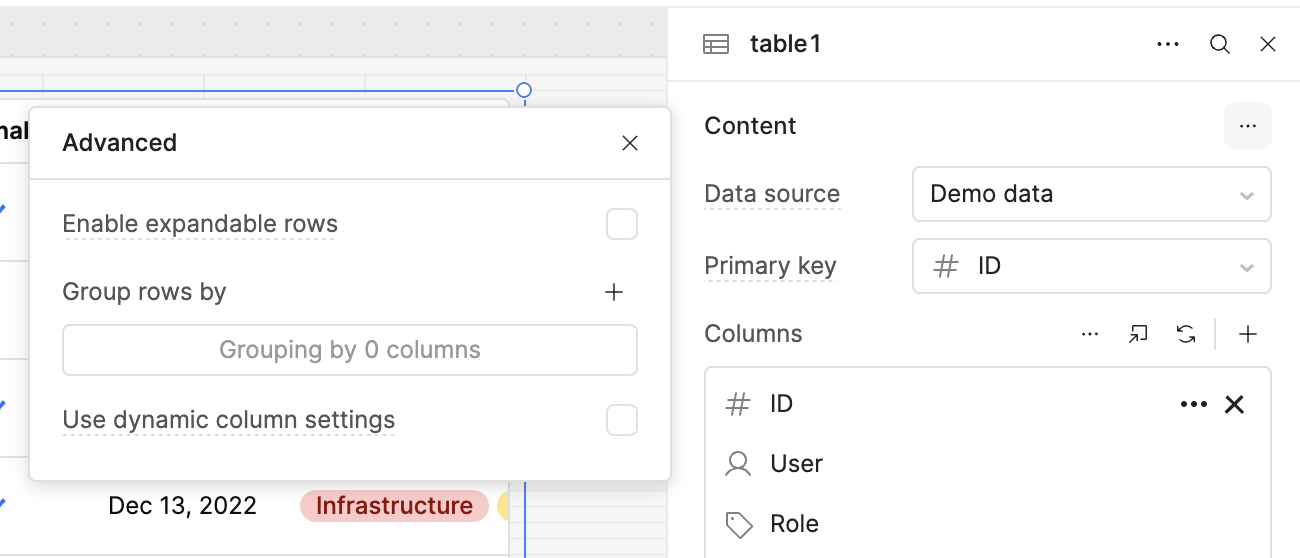 How to configure table row grouping via component inspector - 💬 App ...