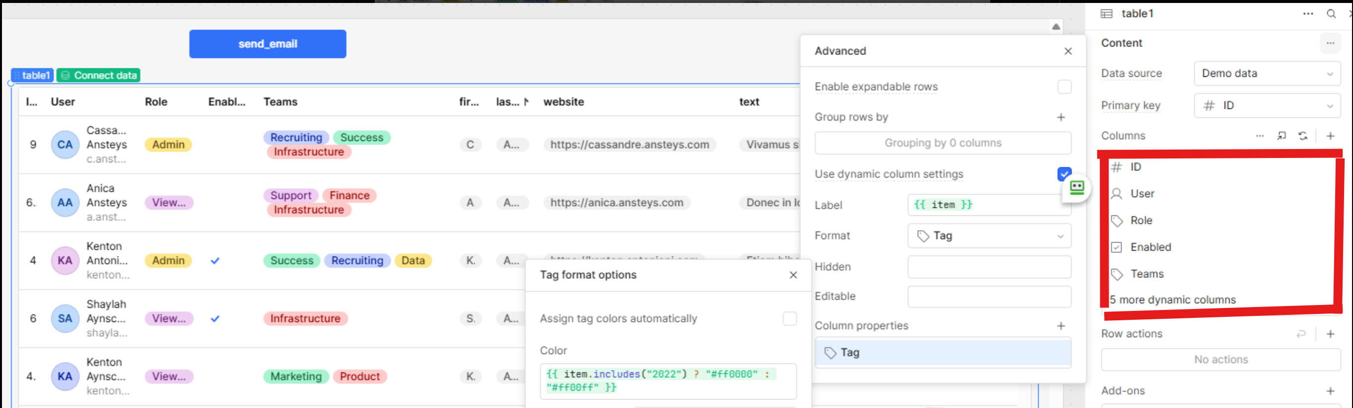 Set dynamic table tag color based on the content within the cell using ...