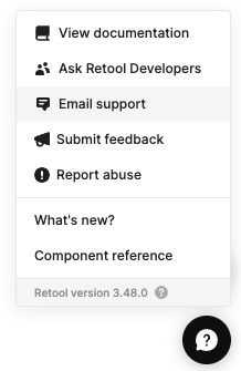 Retool - Nothing happens when I click "Email support" from bottom right Help icon